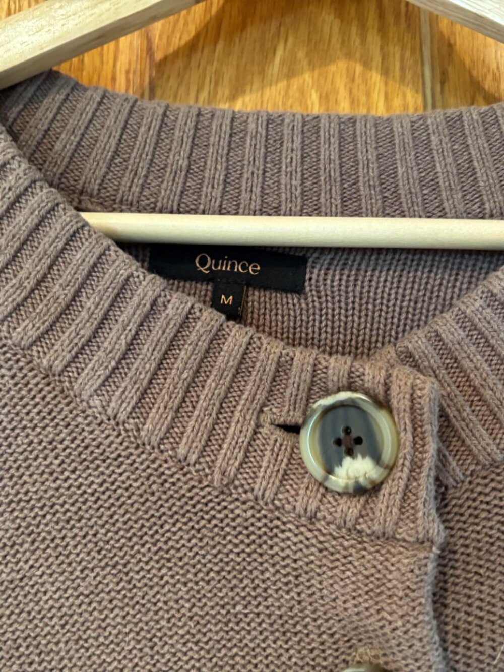 QUINCE 100% COTTON BROWN CARDIGAN MEDIUM - Picture 2 of 4